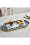 Lux Concept Oval Presentation Tray with Bird Figure and Navy Blue Stripes - Metal Frame 30X13 cm