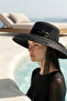Wide Brim Ribbon Tie Detail Curved Straw Hat 2126 Black - 2