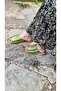 Genuine Leather Slippers with Green Garnish - 2
