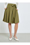 Khaki A-Line Knee-Length Skirt with Tie Detail - 2