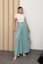 Pleated Wide-Leg Linen Palazzo Trousers with Elastic Waist at the Back 8980 - Water Green
