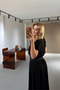 Black Flounce Dress with Waist Belt - 4