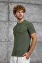 Men's T-Shirt Waffle Fabric Khaki Regular Fit Crew Neck Cotton - 3