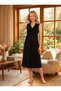 New Season Black Summer V-Neck Lace Detailed Design Wide Strap Buttoned 100% Cotton Maternity Nightgown - 7