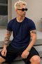 Men's Oval Hem Wide Collar 100% Cotton Short Sleeve T-Shirt - 2