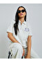 Grey Badge Print Zip Detail Polo T-Shirt - 2