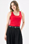 Crep Women's Cotton Ribbed Look Thick Strap Basic Red Undershirt