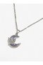 Women's Silver Color Steel Blue Moonstone Look Crescent Butterfly Necklace Stylish Gift