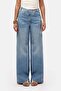 Women's Denim Color 2S6-3 Palazzo Baggy Fit Belt Detailed Design Denim Jeans