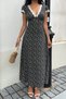 New Season Women's Short Sleeve Deep V Collar Lace Detailed Floral Patterned Long Single Jersey Dress - 5