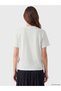 Lcw Modest White Crew Neck Women's T-Shirt with Stones - 5