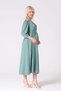 Maternity Half Sleeve V-Neck Belted Waist Midi Length Satin Dress Green - 7