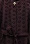 Single Button Belted Skirt with Pockets Embossed Patterned Jacquard Suit - Plum - 3