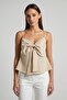 Women's Linen-Like Blouse with Bow Detail on the Front and Adjustable Thin Straps