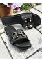 Women's Slippers with Thick Straps and Silver Buckles - 4