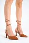 Taba Skin Finished Upper, Pointed Toe, Open Back, with Roped Ties, 9cm Wedge Heel, New Season - 3