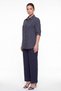 Women's Navy Blue Summer Striped Top and Bottom Set with Embroidery Detail - 2