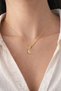 Women's Gold Color Steel Chain Blue Moonstone Look Crescent Butterfly Necklace Gift - 3