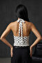 Sowon Slim Fit Polka Dot Halter Neck Gathered Top & Women's Blouse & Tshirt - White - 7