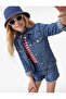 Tasseled Cuffed Cotton Jean Indigo Girls' Shorts 6Skg40043Ad - 2