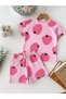 Girl's Cotton Pink Strawberry Patterned T-Shirt and Shorts Set - 3