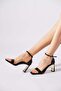 Single strap blunt toe heel coated women's high heeled shoes black skin - 2