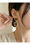 Brown Oval Stone Gold Color Pendant Earrings - 2