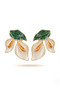Earrings with Green Leaves and Cream Color Lily Design