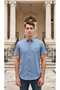Short Sleeve Buttoned Denim Look Men's Shirt Slim Fit
