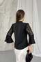 Black Judge Collar Transparent Sleeves Ruffle Detailed Blouse - 6