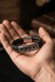 Men's Black Leather Bracelet with Steel Zigzag Detail, Black Hair Braid Leather Magnetic Lock Bracelet - 5