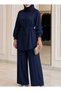 Women's Side Lace Detailed Lace-Up Waist Tunic Trousers Set Hijab - 2