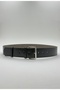 Women's Black Crocodile Leather Thick Belt with Nickel Buckle, Matching with Pants, Dresses, and Jackets - 3