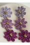 Purple Triple Flower Straw Earrings (7.2 cm)