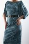 Women's Leopard Patterned, Shawl Sleeve, Stretchy Knitted Long Dress - 5