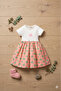 Girl's Floral Patterned Ribbed 100% Cotton Short Sleeve Summer Dress - 7