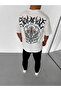 Unisex Crew Neck Printed Oversize T-Shirt - White - 3