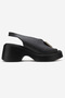 Women's Genuine Leather Wedge Heeled Sandals 6364 Black - 2