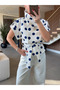 Ecru-Navy Blue Epaulettes, Button Detail, Belted Polka Dot Vest - 504364 - 3