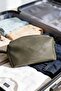 Khaki Leather Look Zippered Makeup and Cosmetics Organizer Bag - 6