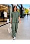 New Season Summer Short Sleeved Osy Fabric Suit with Elastic Waist and Lace-Up Pants - 4