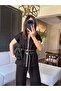 Keyymod Women's Double Buckle Short Sleeve Jacket with Elastic Pants Bottom Top Two-Piece Modal Set - 4