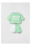 Girl's Green and White Shorts Set Summer Crop T-Shirt Set