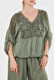 Oversize Silk V-Neck Lace Detailed Blouse Bluz 6901023