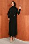 Black Draped Evening Dress with Waist Buckle