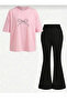Summer Girls' Printed Pink T-Shirt Spanish Flared Pants Black Two-Piece Set - 2