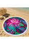 Large Pink Floral and Leaf Patterned 150 cm Round Beach Towel
