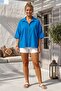 Blue Shirt Collar Short Sleeve Buttoned Mesh Pocket Embroidered Casual Cotton Woven Shirt 63 60 - 5