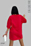 Women's Oversize Crew Neck Cotton Mickey Mouse Printed Short Sleeve Red T-Shirt - 3