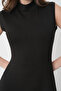 Women's Black Oysho Fabric Stand Collar Slit Basic Black Midi Dress 77161 - 7